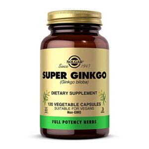solgar super ginkgo, 120 vegetable capsules – full potency (fp) – antioxidant & nervous system support – brain health – non-gmo, vegan, gluten free, dairy free, kosher – 120 servings