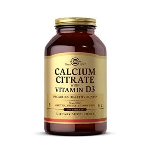 solgar calcium citrate with vitamin d3, 240 tablets – promotes healthy bones & teeth, supports musculoskeletal & nervous systems – non-gmo, gluten free, dairy free, kosher, halal – 60 servings