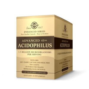 Solgar Advanced 40+ Acidophilus, 120 Vegetable Capsules - Supports Healthy Intestinal Flora - 1.5 Billion Microorganisms Per Serving - Gluten, Dairy, Lactose & Milk Free - Vegetarian - 120 Servings