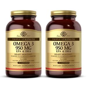 solgar triple strength omega 3 950 mg – 100 softgels, pack of 2 – supports cardiovascular, joint & skin health – non-gmo, gluten free, dairy free – 200 total servings
