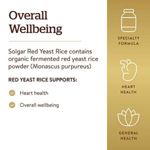 Solgar Red Yeast Rice 600 mg, 120 Vegetable Capsules - Supports Heart Health - Fermented to Increase Bioavailability - Non-GMO, Vegan, Gluten Free, Dairy Free, Kosher - 60 Servings