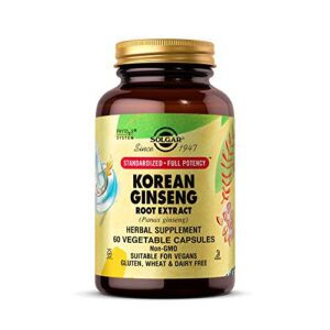 solgar korean ginseng root extract, 60 vegetable capsules – immune support – standardized, full potency (sfp) – non-gmo, vegan, gluten free, dairy free, kosher – 60 servings