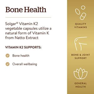 Solgar Natural Vitamin K2 (MK-7) 100 mcg, 50 Vegetable Capsules - Pack of 2 - Supports Bone Health - Natural Whole Food Source from Natto Extract - Non-GMO, Gluten Free - 100 Total Servings