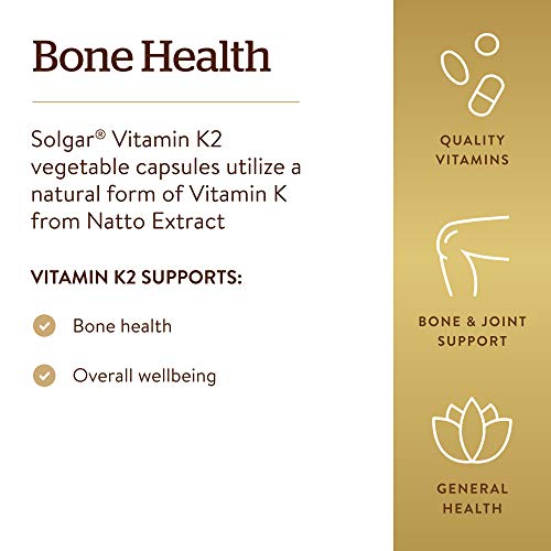 Solgar Natural Vitamin K2 (MK-7) 100 mcg, 50 Vegetable Capsules - Pack of 2 - Supports Bone Health - Natural Whole Food Source from Natto Extract - Non-GMO, Gluten Free - 100 Total Servings