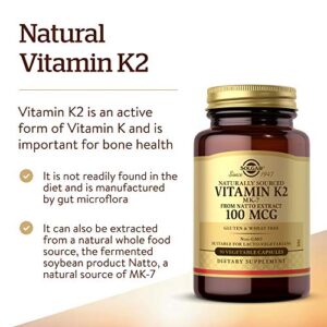 Solgar Natural Vitamin K2 (MK-7) 100 mcg, 50 Vegetable Capsules - Pack of 2 - Supports Bone Health - Natural Whole Food Source from Natto Extract - Non-GMO, Gluten Free - 100 Total Servings