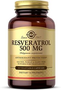 solgar resveratrol 500 mg, 30 vegetable capsules – antioxidant protection – gluten free, dairy free – 30 servings