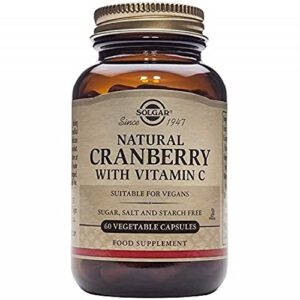 solgar natural cranberry with vitamin c, 60 vegetable capsules – supports urinary & bladder health – with vitamin c for immune support – non-gmo, vegan, gluten free, dairy free, kosher – 60 servings