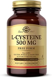 solgar l-cysteine 500 mg, 90 vegetable capsules – free form amino acid – keratin support for skin, hair & nails – glutathione support – vegan, gluten free, dairy free, kosher – 90 servings