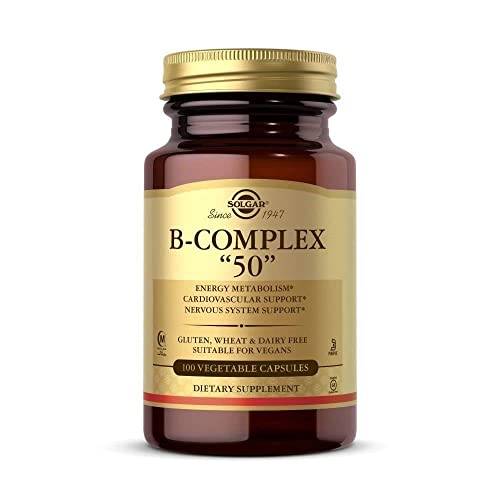 Solgar B-Complex “50”, 100 Vegetable Capsules - Energy Metabolism, Cardiovascular Support, Nervous System Support - Non-GMO, Vegan, Gluten Free, Dairy Free, Kosher, Halal - 100 Servings