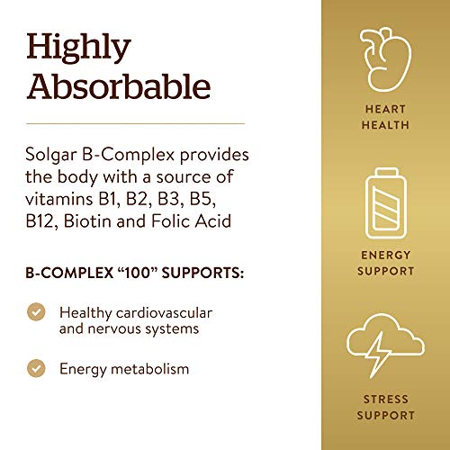 Solgar B-Complex “50”, 100 Vegetable Capsules - Energy Metabolism, Cardiovascular Support, Nervous System Support - Non-GMO, Vegan, Gluten Free, Dairy Free, Kosher, Halal - 100 Servings