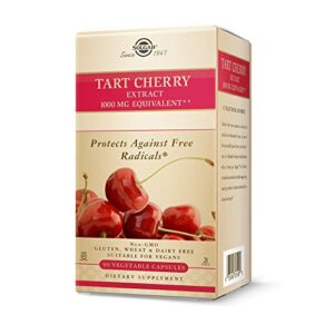 solgar tart cherry 1000 mg, 90 vegetable capsules – antioxidant with quercetin, chlorogenic acid & anthocyanins compounds – non gmo, vegan, gluten free, dairy free – 90 servings