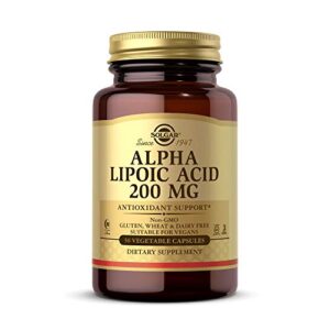 solgar alpha lipoic acid 200 mg, 50 vegetable capsules – antioxidant support – helps to recycle glutathione, vitamin c & e, coq-10 – non-gmo, vegan, gluten free, dairy free, kosher – 50 servings