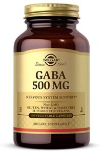 solgar gaba 500 mg, 100 vegetable capsules – relaxation & nervous system support – amino acid – non-gmo, vegan, gluten free, dairy free, kosher – 100 servings