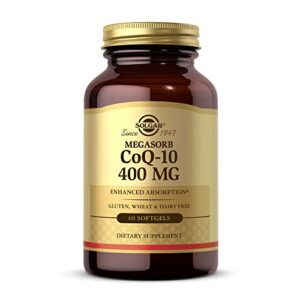 solgar megasorb coq-10 400 mg, 60 softgels – supports heart & brain function – coenzyme q10 supplement – enhanced absorption – gluten free, dairy free – 60 servings