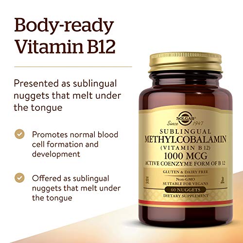 Solgar Methylcobalamin 1000 mcg, 60 Nuggets - Supports Energy Metabolism - Body-Ready, Active Form of Vitamin B12 - Vitamin B - Non GMO, Vegan, Gluten & Dairy Free, Kosher - 60 Servings