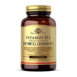 solgar vitamin d3 (cholecalciferol) 250 mcg (10,000 iu), 120 softgels – helps maintain healthy bones & teeth – immune system support – non gmo, gluten free, dairy free – 120 servings