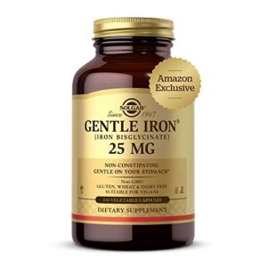 solgar gentle iron, 240 vegetable capsules – ideal for sensitive stomachs – non-constipating  – red blood cell supplement – non gmo, vegan, gluten free, dairy free, kosher – 240 servings