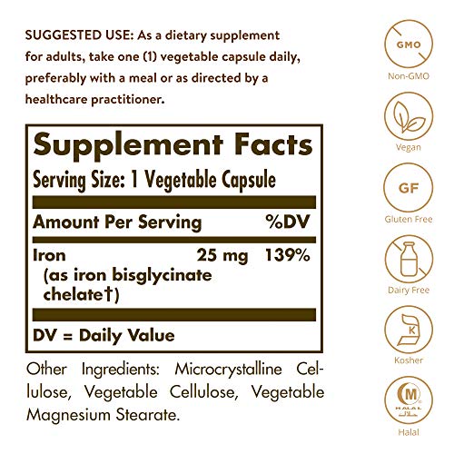 Solgar Gentle Iron, 240 Vegetable Capsules - Ideal for Sensitive Stomachs - Non-Constipating  - Red Blood Cell Supplement - Non GMO, Vegan, Gluten Free, Dairy Free, Kosher - 240 Servings