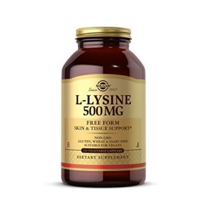 solgar l-lysine 500 mg, 250 vegetable capsules – enhanced absorption & assimilation – promotes integrity of skin & lips – collagen support – amino acids – non-gmo, vegan, gluten free – 250 servings