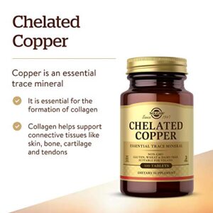 Solgar Chelated Copper, 100 Tablets - Essential for Collagen Formation - Highly Bioavailable Form - Supports Connective Tissue - Non-GMO, Vegan, Gluten Free, Dairy Free, Kosher - 100 Servings