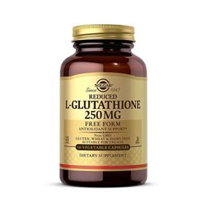 solgar reduced l-glutathione 250 mg, 60 vegetable capsules – antioxidant support – free form amino acids – non-gmo, vegan, gluten free, dairy free, kosher – 60 servings