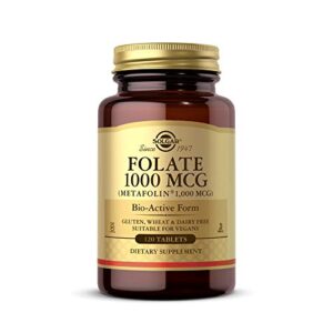 solgar folate 1000 mcg, 120 tablets – 1000 mcg bio-active metafolin – heart health – vegan, gluten free, dairy free, kosher – 120 servings