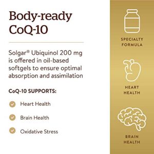 Solgar Ubiquinol 100 mg, 50 Softgels - Advanced Antioxidant Support - Reduced Coenzyme Q10 (CoQ-10) - Gluten Free, Dairy Free - 50 Servings