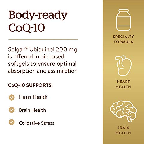 Solgar Ubiquinol 100 mg, 50 Softgels - Advanced Antioxidant Support - Reduced Coenzyme Q10 (CoQ-10) - Gluten Free, Dairy Free - 50 Servings