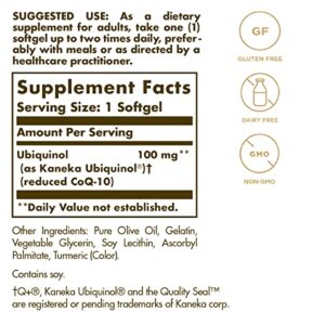 Solgar Ubiquinol 100 mg, 50 Softgels - Advanced Antioxidant Support - Reduced Coenzyme Q10 (CoQ-10) - Gluten Free, Dairy Free - 50 Servings