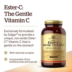 Solgar EsterC Plus 1000 mg Vitamin C with Bioflavonoids Capsules Gentle Non Acidic 24Hour Immune Support Supports Upper Respiratory Health NonGMO Gluten Free Servings, Citrus, 100 Count