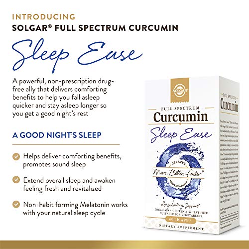 Solgar Full Spectrum Curcumin Sleep Ease, 60 Licaps - Supports Calm, Tranquil Rest & Relaxation, Antioxidant Support - Melatonin, PharmaGABA, Venetron, Curcumin - Non-GMO, Vegetarian - 30 Servings