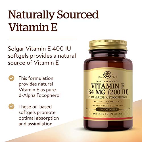 Solgar Vitamin E 200 IU Alpha, 100 Softgels - Antioxidant, Healthy Aging, Healthy Skin, Immune System Support - Natural Source Vitamin E - Gluten Free, Dairy Free - 100 Servings