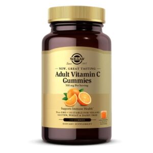 solgar adult vitamin c 500 mg gummies, great-tasting strawberry orange flavor, supports immune health, non-gmo, vegan, gluten & dairy free, 30 servings, 120 count