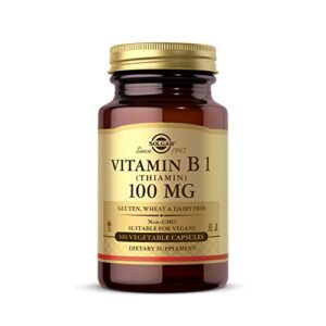 solgar vitamin b1 (thiamin) 100 mg, 100 vegetable capsules – energy metabolism, healthy nervous system, overall well-being – non-gmo, vegan, gluten free, dairy free – 100 servings
