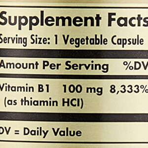 Solgar Vitamin B1 (Thiamin) 100 mg, 100 Vegetable Capsules - Energy Metabolism, Healthy Nervous System, Overall Well-Being - Non-GMO, Vegan, Gluten Free, Dairy Free - 100 Servings