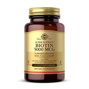 solgar biotin 5000 mcg – supports healthy skin, nails & hair – supports energy production & metabolism – vitamin b – non-gmo, vegan, gluten free – 180 count