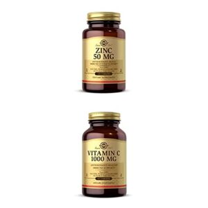 solgar zinc 50 mg, 100 tablets – zinc for healthy skin, taste & vision + solgar vitamin c 1000 mg, 90 tablets – antioxidant & immune support, overall health