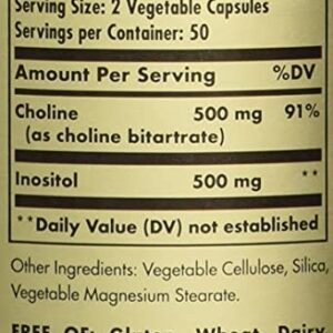 Solgar Choline/inositol 500 Mg/500 Mg, 100 Vegetable Capsules - 50 Servings, 100 Count (Pack of 12)