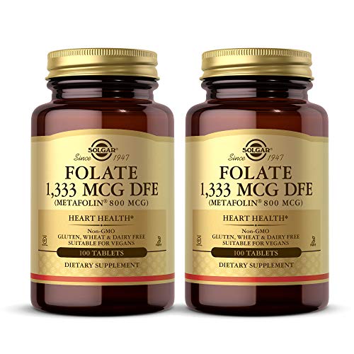 Solgar Folate 1,333 mcg DFE - 100 Tablets, Pack of 2 - 800 mcg Bio-Active Metafolin - Heart Health - Non-GMO, Vegan, Gluten Free, Dairy Free, Kosher - 200 Total Servings