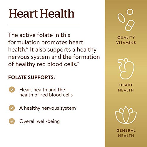 Solgar Folate 1,333 mcg DFE - 100 Tablets, Pack of 2 - 800 mcg Bio-Active Metafolin - Heart Health - Non-GMO, Vegan, Gluten Free, Dairy Free, Kosher - 200 Total Servings