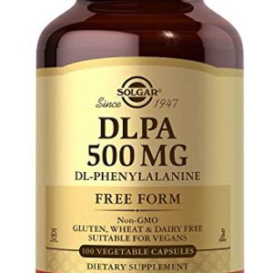 Solgar DLPA 500 mg, 100 Vegetable Capsules - Free Form DL-Phenylalanine - Supports Central Nervous System - Vegan, Gluten Free, Dairy Free, Kosher - 100 Servings