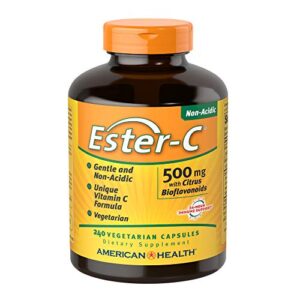 American Health EsterC with Bioflavonoids Vegetarian Capsules 24Hour Immune Support Gentle On Stomach NonAcidic Vitamin C NonGMO GlutenFree Vegan 500 mg 120 Servings, Citrus, 240 Count