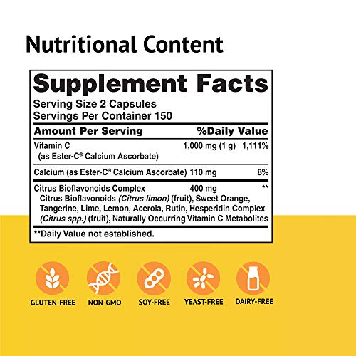 American Health Ester-C 500 mg with Citrus Bioflavonoids Capsules, 300 Count