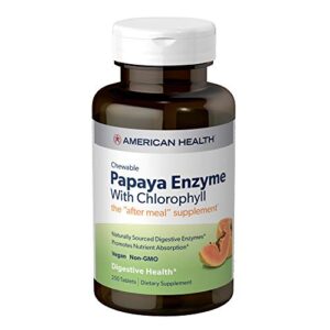 american health papaya enzyme with chlorophyll chewable tablets, 83 total servings, 250 count