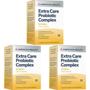 american health extra care probiotic complex, 80 billion microorganisms – beneficial bacteria for the digestive & immune systems* – non-gmo, vegetarian – 15 capsules, 15 total servings (pack of 3)
