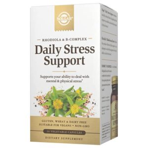 solgar daily stress support, 30 vegetable capsules – build resistance to stress & mental fatigue – support ability to stay calm – contains clinically-studied rhodiola & b-complex, non-gmo, 30 servings