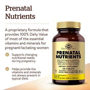 Solgar Prenatal Nutrients, 120 Tablets - Multivitamin & Mineral Formula for Pregnant & Lactating Women - Contains Zinc, Calcium Iron, Folic Acid, Vitamins C & E - Vegan, Gluten Free - 30 Servings