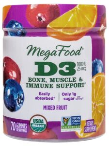 ​megafood d3 1000 iu (25 mcg) gummy – vitamin d supplement for bone, muscle & immune support – non-gmo, gluten-free – mixed fruit – 70 count