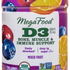 ​MegaFood D3 1000 IU (25 mcg) Gummy - Vitamin D Supplement for Bone, Muscle & Immune Support - Non-GMO, Gluten-Free - Mixed Fruit - 70 Count