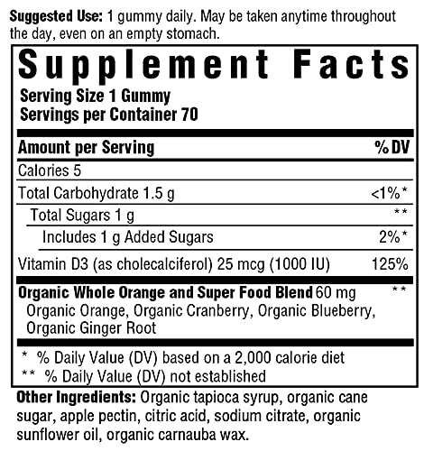 ​MegaFood D3 1000 IU (25 mcg) Gummy - Vitamin D Supplement for Bone, Muscle & Immune Support - Non-GMO, Gluten-Free - Mixed Fruit - 70 Count